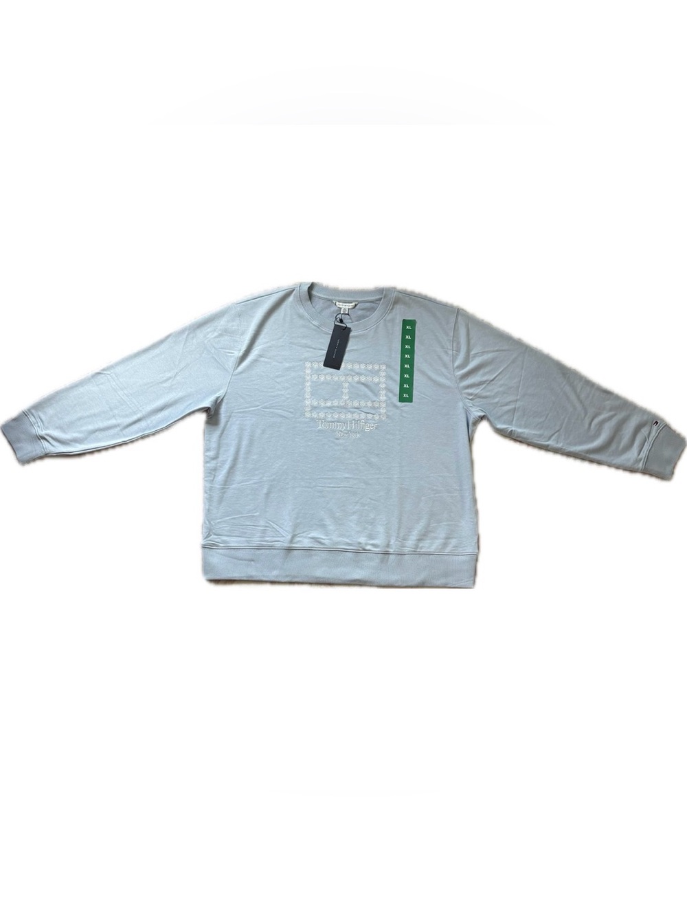NWT XL Women’s Tommy Hilfiger Pale Blue Floral Logo Crewneck